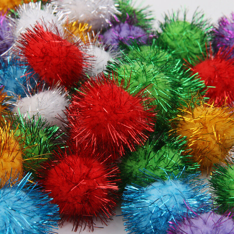 3.5cm Glitzy Tinsel Sprayed Pompoms Balls Cat Toys B