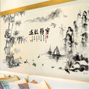Excellent Black Color Bamboo Mountain Rivers Boats Wall Stickers Chinese- 3C