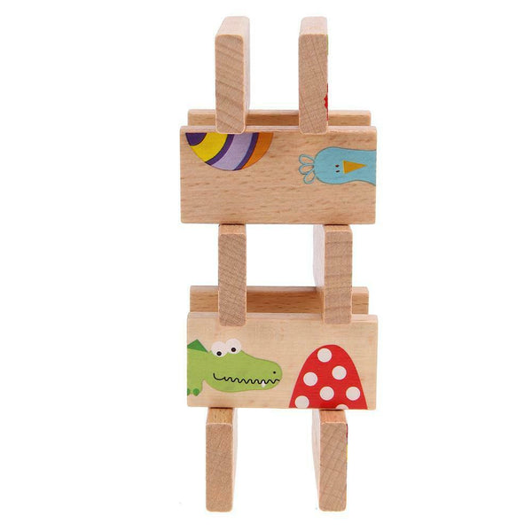 28pcs/Set Dominoes Wooden Puzzle Cartoon Montessori Educational Baby Toys K1B