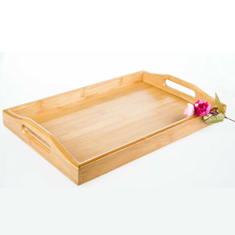 39*25cm Solid Bamboo Flat Tea Tray Coffee Food Drink Serving Table With  EZV