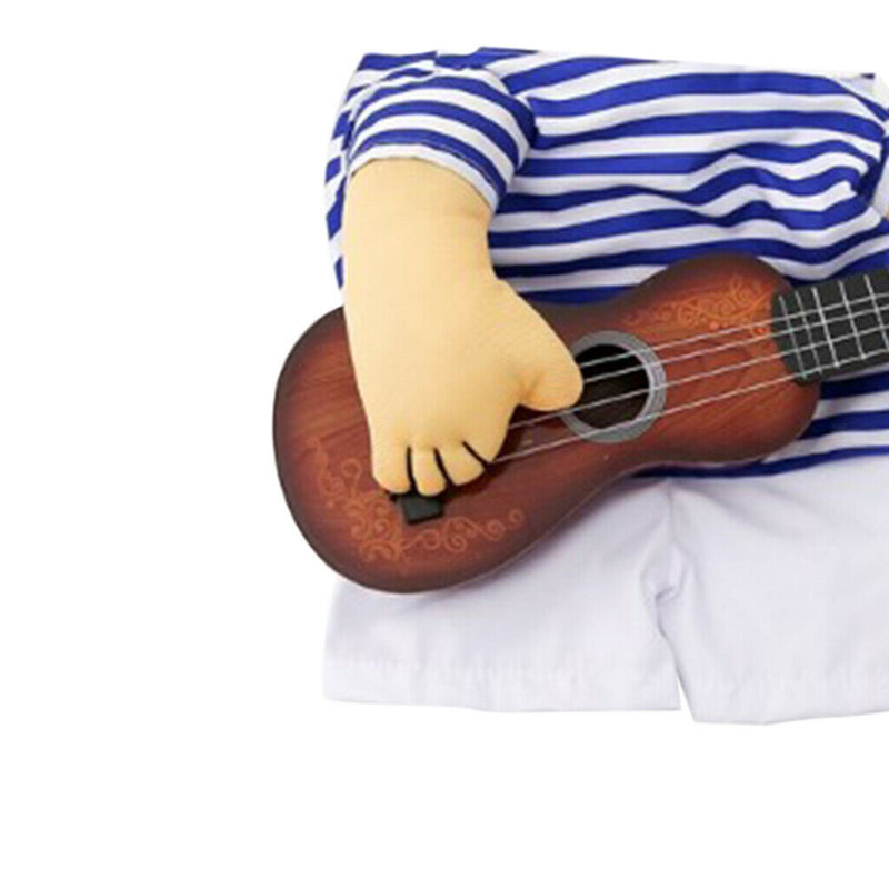 Puppy Dog Fun Play Guitar Blue Stripe Sweater with Short Romper Jumpsuit L