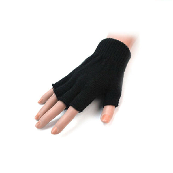 Adults Mens Winter Half Finger Gloves Plain Thermal Knitted  Fingerless Deluxe