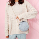 Small Round Messenger Bags Women Plush Shoulder Crossbody Handbags (Gray)