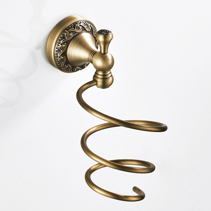 Spiral Blow Hair Dryer Stand Holder Wall Mounted Holder Rack Organizer Brass