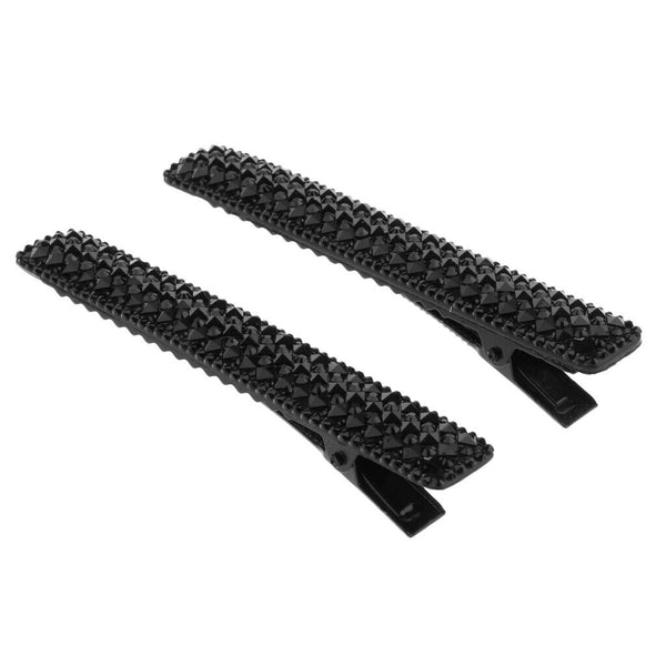 1 Pair Metal Hair Barrette Clips Side Pin Grip Black rhinestone rectangle
