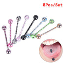 8PCS/Set Mix Colorful Stainless Steel Ball Tongue Bar Ring Body Piercing Jew_3C