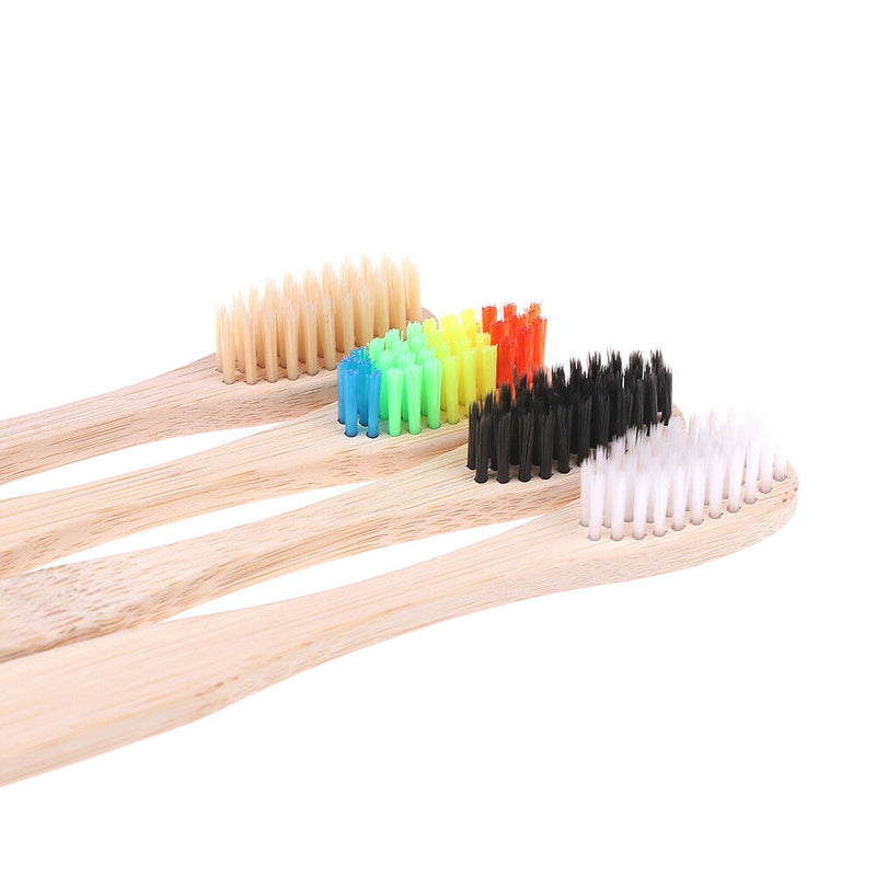 4X Colorful Rainbow Soft-Bristle Pure Bamboo Toothbrush Wood Teeth Brush Fibr Kw