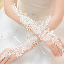 Crystal White Lace Bridal Glove Wedding Party Pageant Long Gloves Fingerless FT