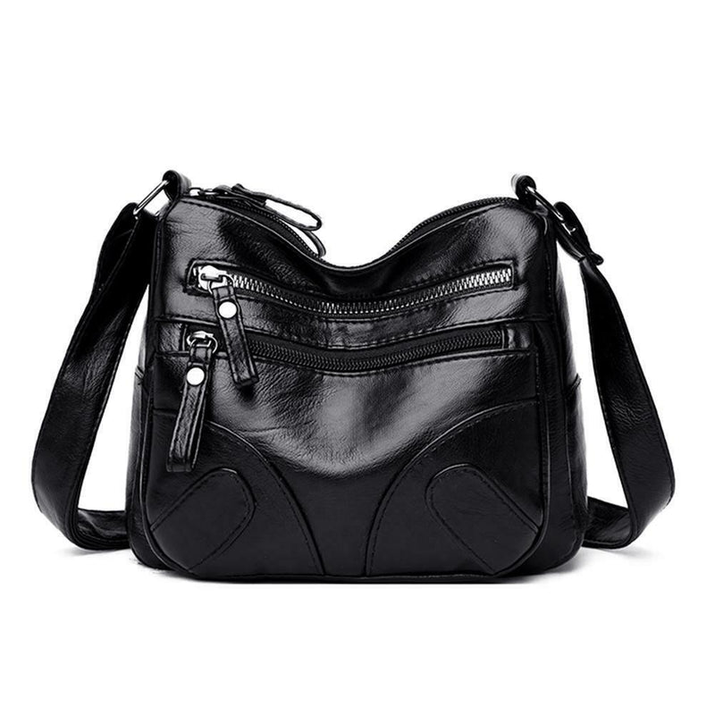 Fashion Messenger Bag Women Leather Multi Pocket Shoulder Handbag (Black)