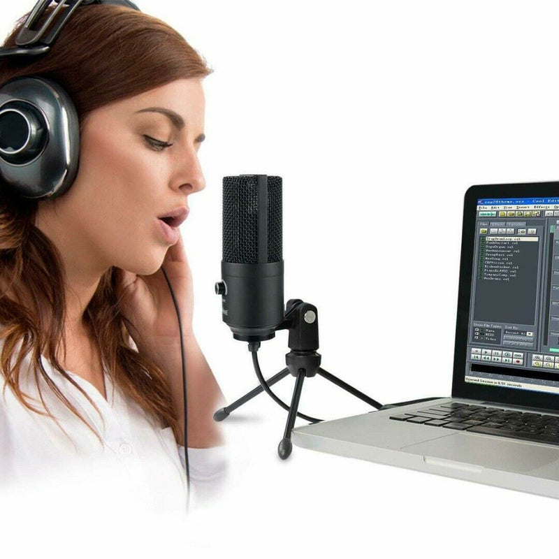 USB Microphone Wired Condenser Mic with Tripod Stand for PC Laptop Gaming bs