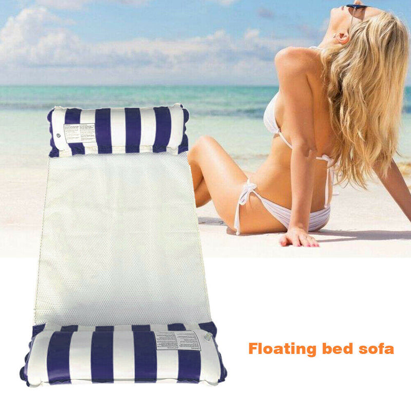 Inflatable Net Bed Foldable Backrest Floating Bed Chair Water Toys (Blue)