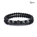 2pcs's Men Crystal Ball Jewelry Black Natural Stone Round Beaded Lucky Bracelet