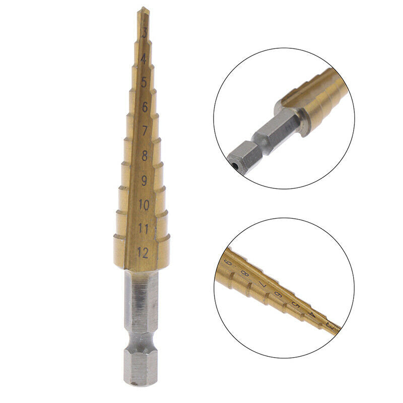 3-12mm Coated Stepped Drill Bits Hex Handle Drill Bit Metal Drilling Power T Gw