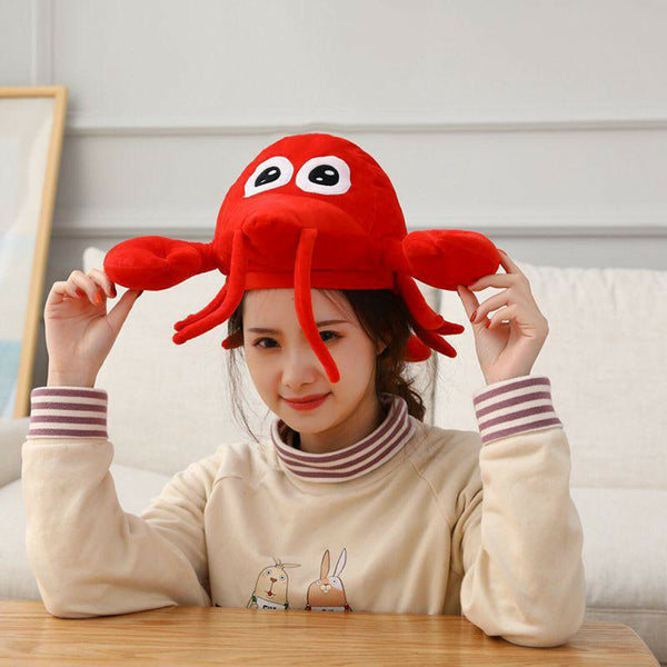 Cute Girls Hat Plush Lobster Hat Earflap Animal Cap Head Warmer Selfie Tools