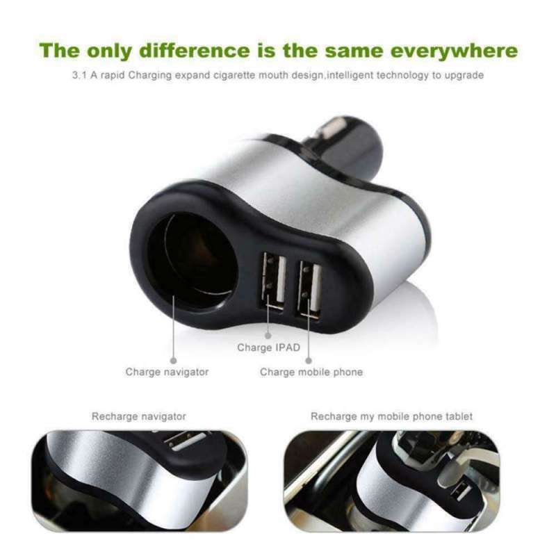 Dual USB Car Charger Adapter Safety Socket with Cigarette Lighter 3.1A 120W PAH
