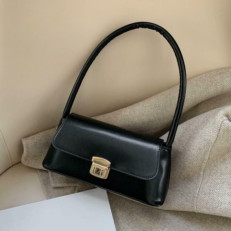 Classic Women Handbag PU Leather Retro Shoulder Bag Shopping Totes (Black)