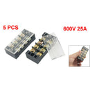 5 Pcs Dual Row 4 Position Covered Screw Terminal Strip 600V 25A I9T2