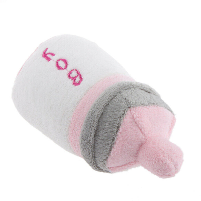 Pet Dog Puppy Cat Play Plush Baby Bottle Nipple Squeaky Sound Chew Toys Pink