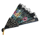 Mini Flowers Pattern Wave Edge Lace Spanish Style Hand Fan Black, Green L8D5