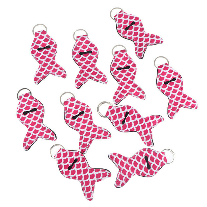 Mermaid Tail Girl Lipstick Keychains Neoprene Chapstick Cover Holder Sleeve G Nw