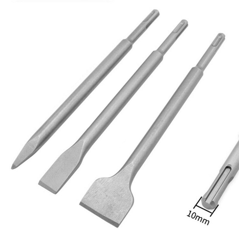 3 Pcs Rotary Hammer Point&Flat Chisels Set Concrete Wall Drill Bit 10" In L