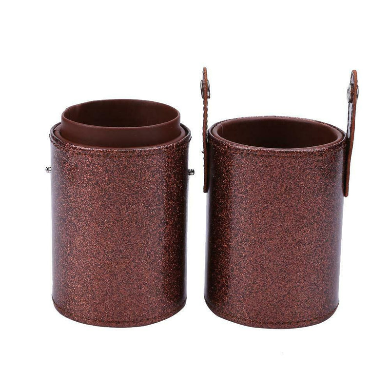 Portable PU Leather Cosmetic Storage Box Makeup Pen Brush Cup (S Brown) A