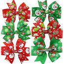 6Pcs Girl Christmas Holiday Gift Snowflake Ribbon Hair Bows Clip Girl Hairpin Gw