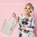 4pcs/Set Lichi Leather Tassels Women Tote Shoulder Clutch Card Bags (Grey)