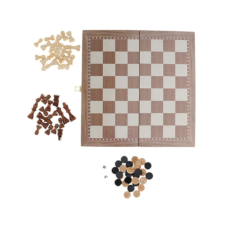 Premium Folding Wood Chess Set Built in Storage & Round Extra Pieces -