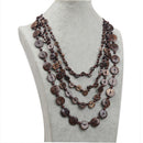Handmade Multilayer Wood Coin Beads Strand Statement Long Necklace for Women