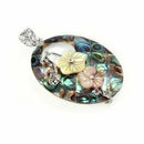 Oval Hollow Flowers Paua Abalone Shell Pendant Bead 1.6 x 1.2" O2E3