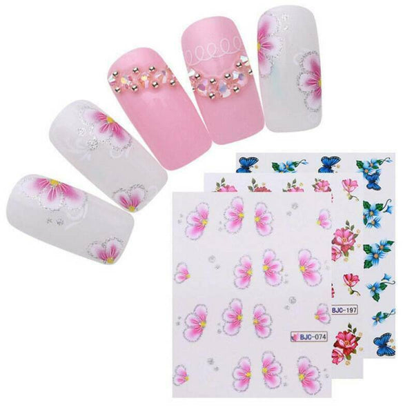 55X Cherry Nail Water Decals Flower Butterfly Nail Art Transfer DIY Stickers