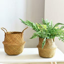 20cm Seagrass Wicker Basket Foldable Plant Pot Nursery Laundry Storage Bag Decor