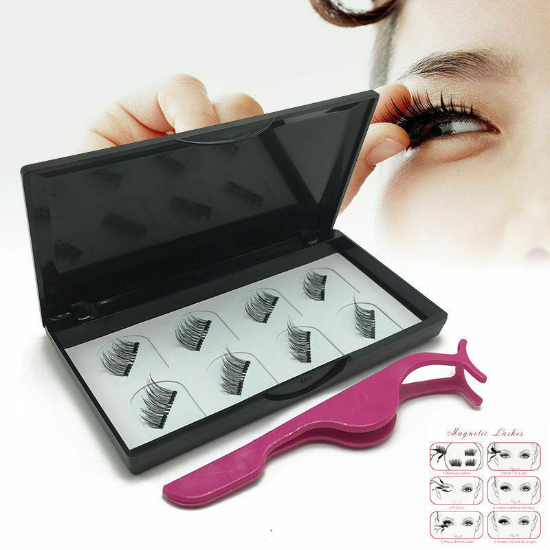 8 Pcs Magnetic Eyelashes Reusable Double Magnet False Eye Lashes & Tweezer F5T9