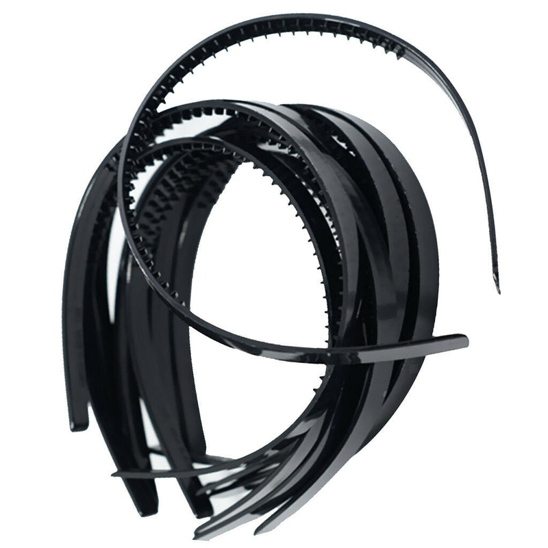 10pcs 10mm/0.4" Black Plastic Plain Flexible Alice Hair Bands Headbands