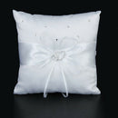 White Double Heart Rhinestone Ring Pillow Wedding Ring Bearer Cushion 20*20