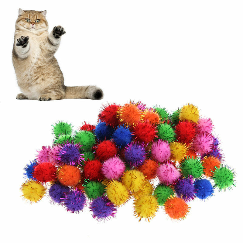 Wholesale 100X Sparkly Glitter Tinsel Pompom Balls Small Pom Ball Pet Cat Toys.