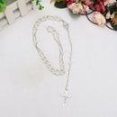 Women Men White Rosary Beads Pearls Cross Pendant Necklace Charm Jewelry HLN