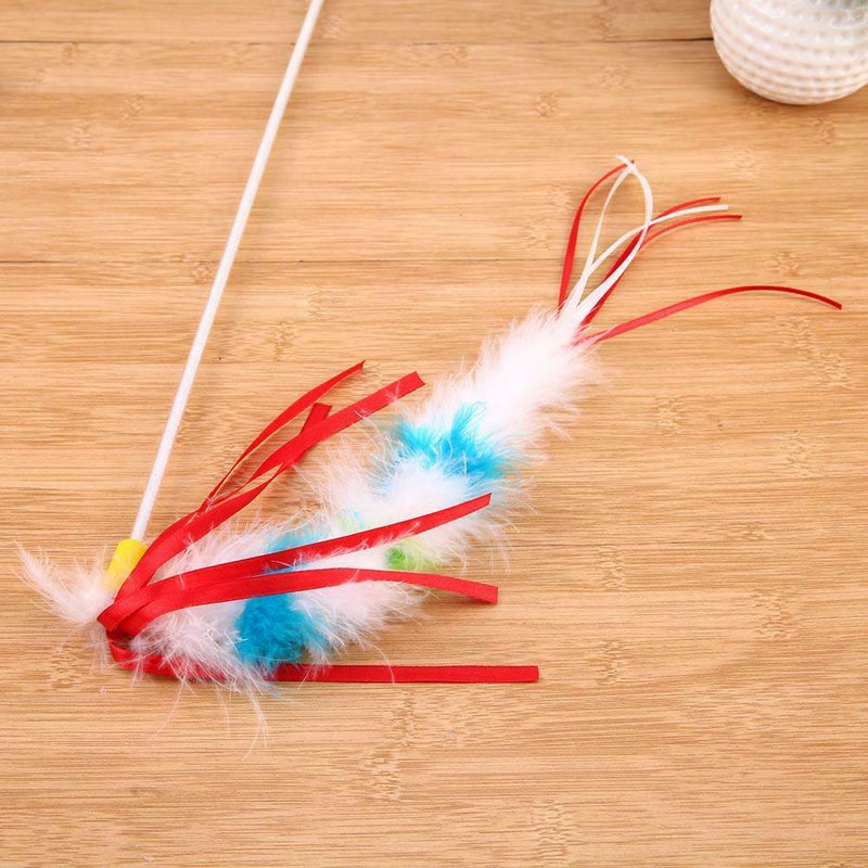 Funny Colorful Feather Tease Cats Dangle Rods Playing Pet Toys(Rose Red)