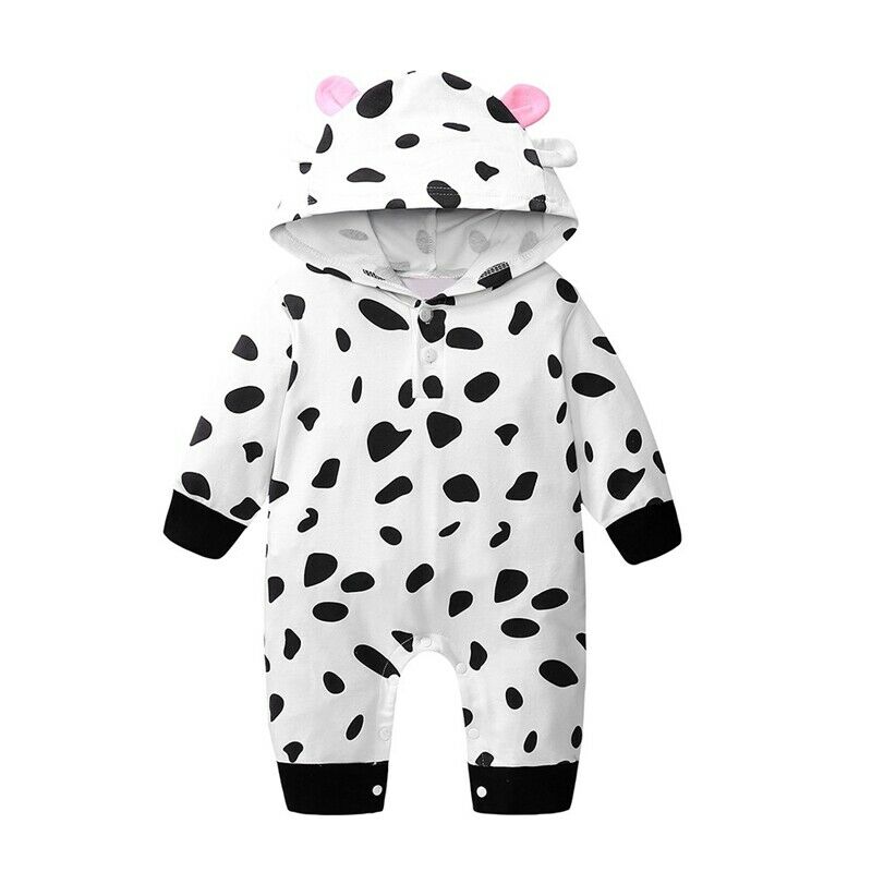 Autumn Winter New Newborn Cute Cow Print Jumpsuit Button Rompers Long SleeveM9Z2