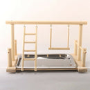 Wood Play Stand and Stainless Steel Tray Pet Bird Frame Station Parrots Pla