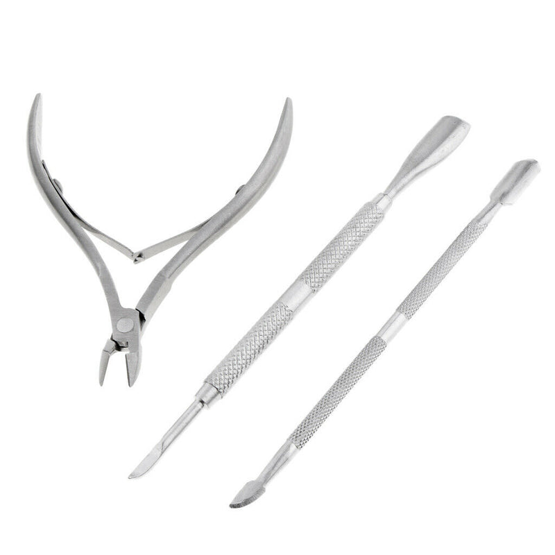 Stainless Steel Nail Cuticle Spoon Pusher Remover Cutter Nipper Clipper Set