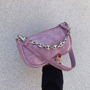 Alligator Pattern Shoulder Totes Bag Women Leather Chain Handbag (Purple)