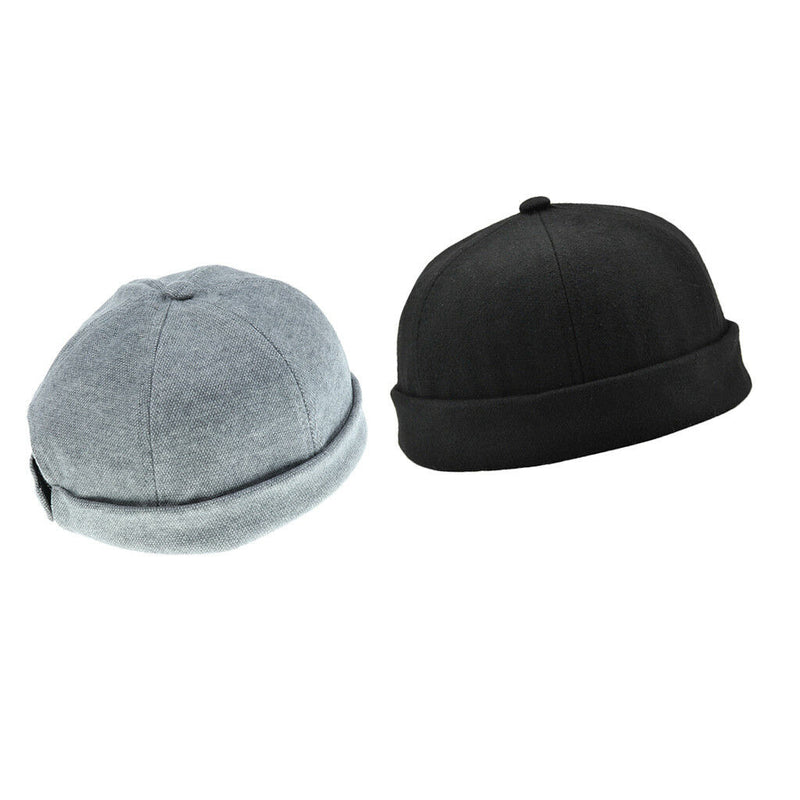 2 Pieces Unisex Men Fashion Docker Retro Cap Skullcap Beanie Grey Black Hats