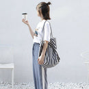 Women'S Striped Canvas Handbag Summer Beach Classical Fabric Soft Large Han