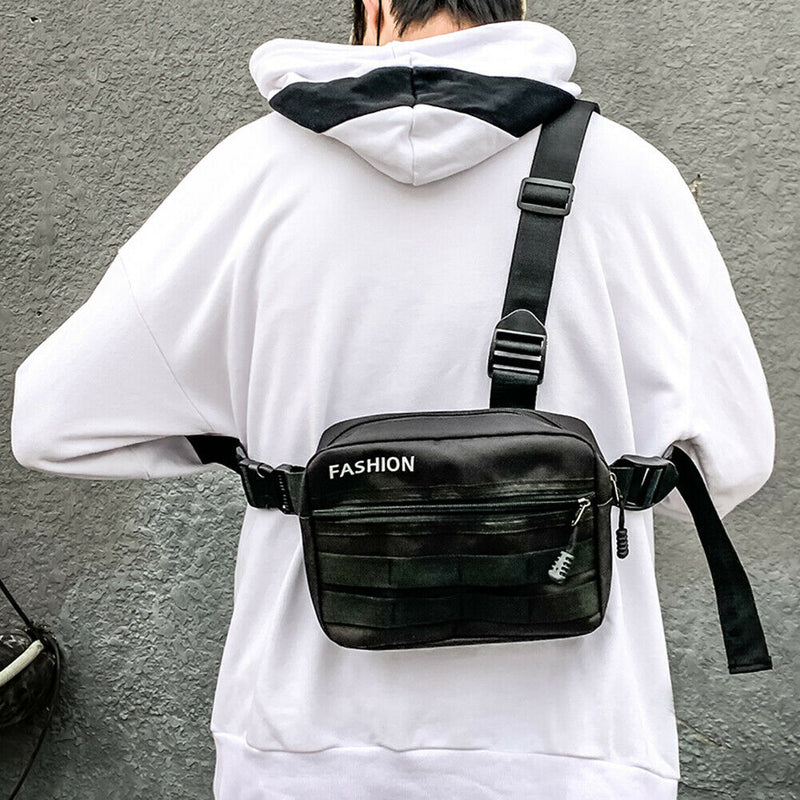 Fashion Hip Hop Chest Bag Unisex Oxford Fanny Pouch Crossbody Pack (Black) A