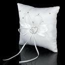 Wedding Ring Pillow 15 x 15 cm White Double Heart Crystal Rhinestone