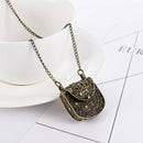 Women LadiesVintage Unique Bag Shape Carved Locket Pendant Long Chain Necklace