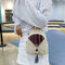 Ethnic Tassel Decor Travel Backpacks Women Straw Shoulder Knapsack (White)