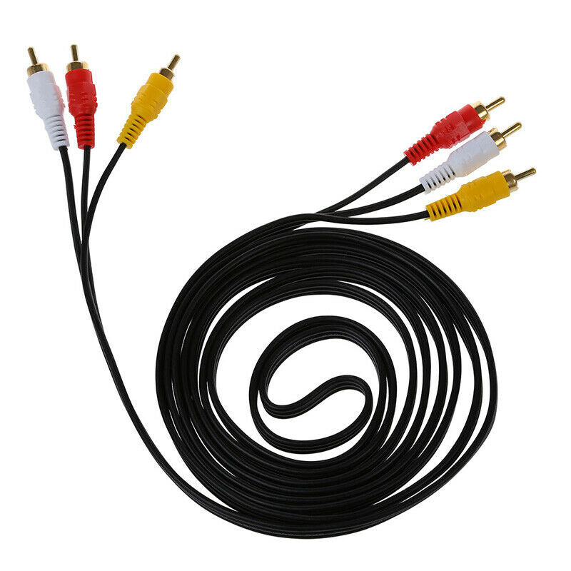 10ft Triple 3 Male RCA Composite Audio Video DVD TV Cable Cord Black Z4H4